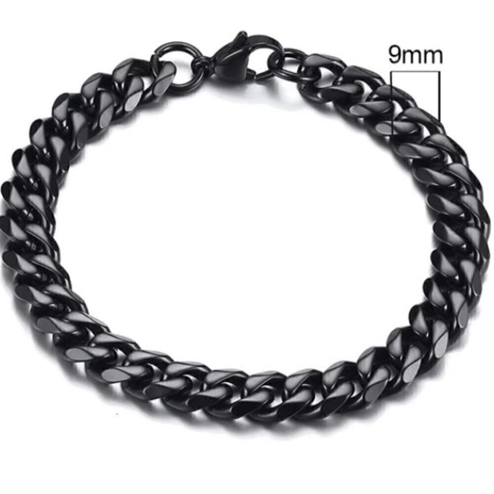 💙 Long Cuban Curb Chain Stainless Steel Bracelet 9 mm Wide 23 cm 9 inch